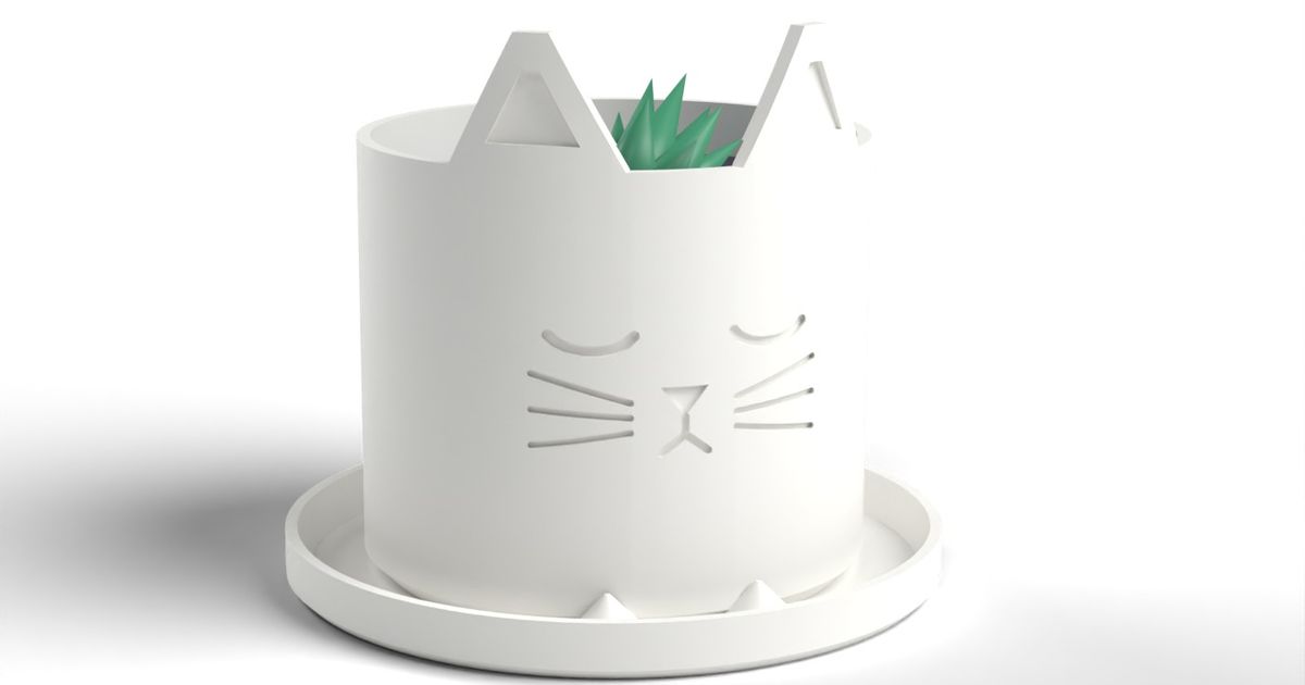 Cat Planter - Cute Sleepy Cat Plant Pot with Ears, Paws, Drainage Hole ...