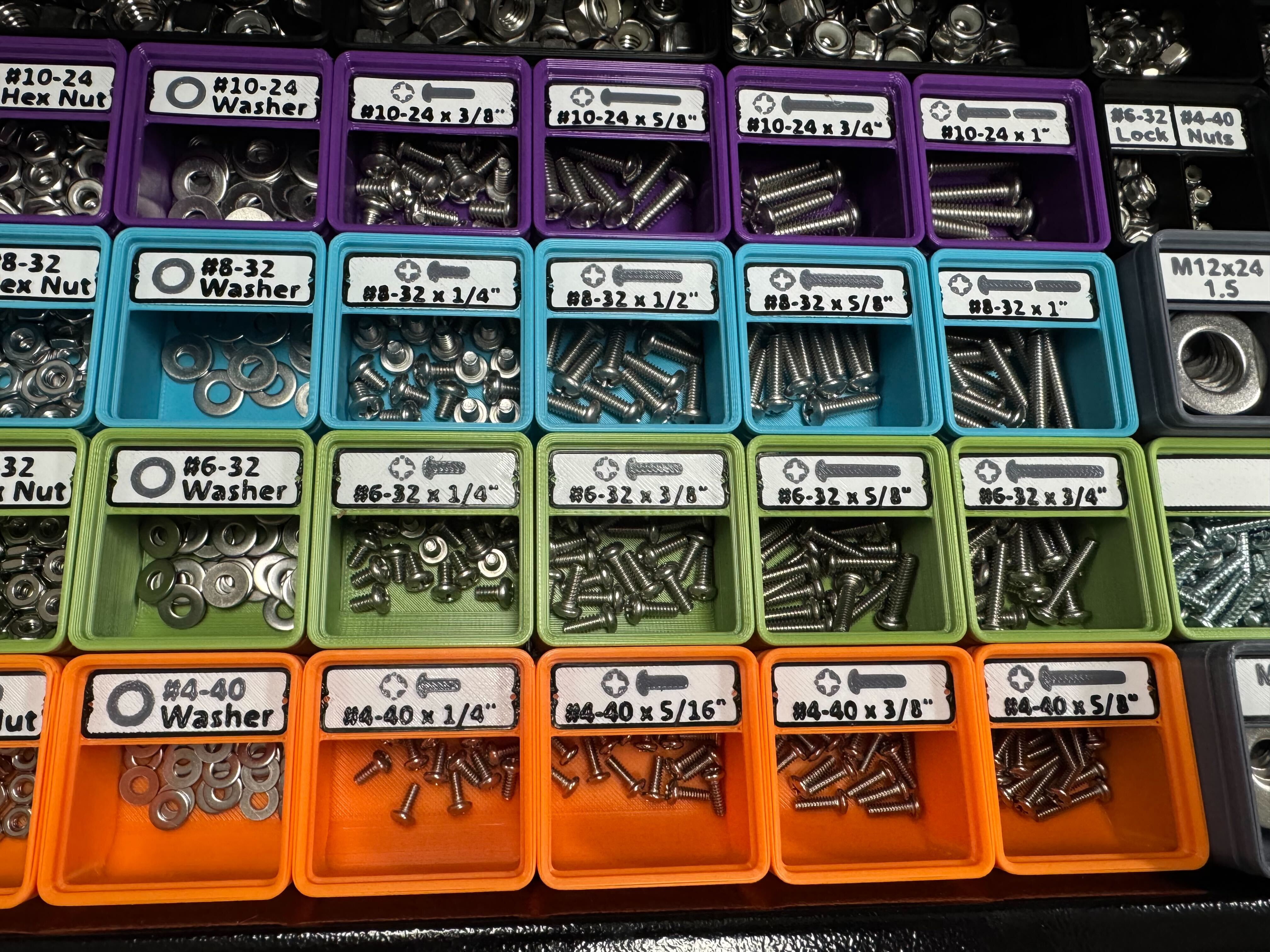 Gridfinity Bin Labels Multicolor UNC Phillips Panhead #4-40 #6-32 #8-32 #10-24
