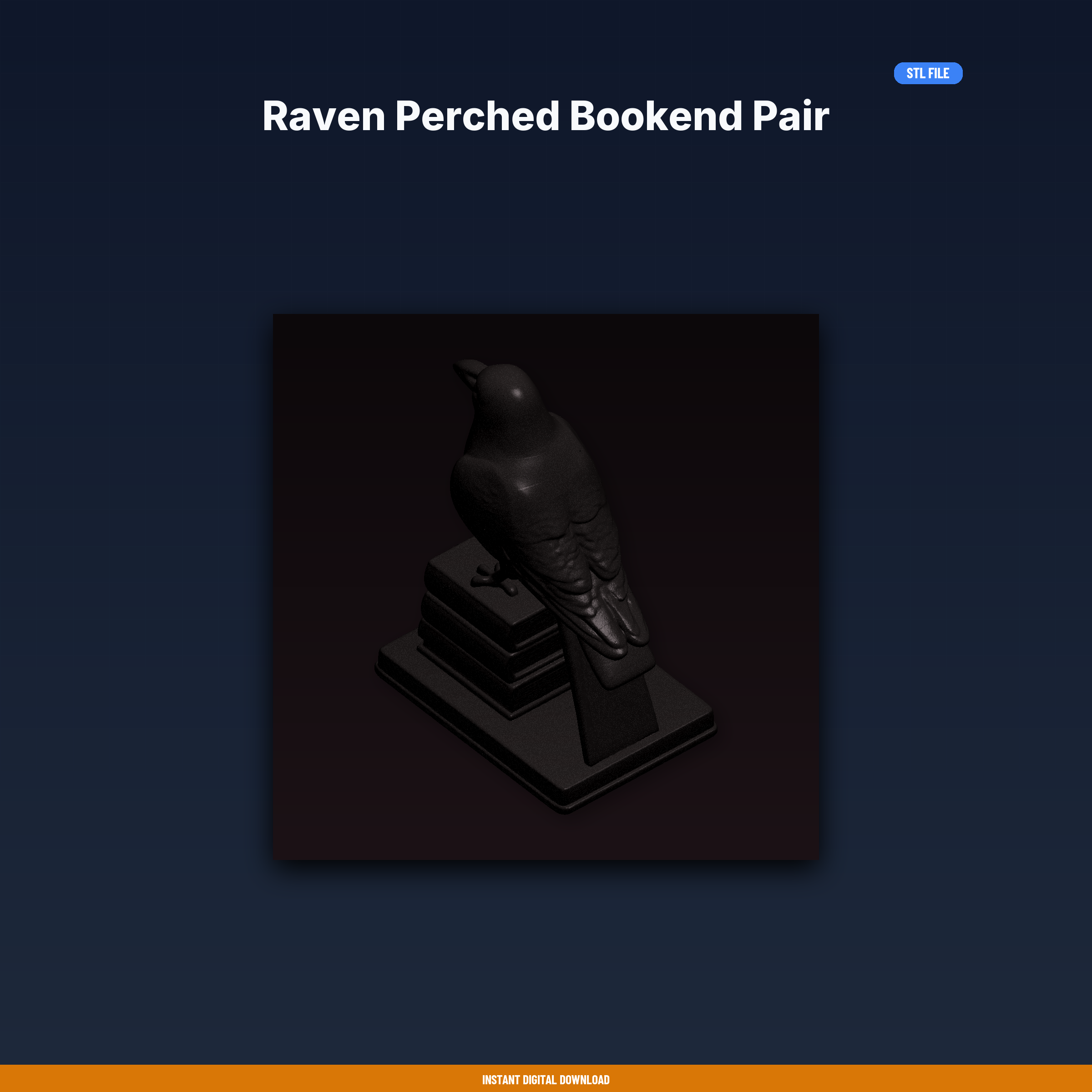 Raven Perched Bookend Pair - 3D Printable STL File