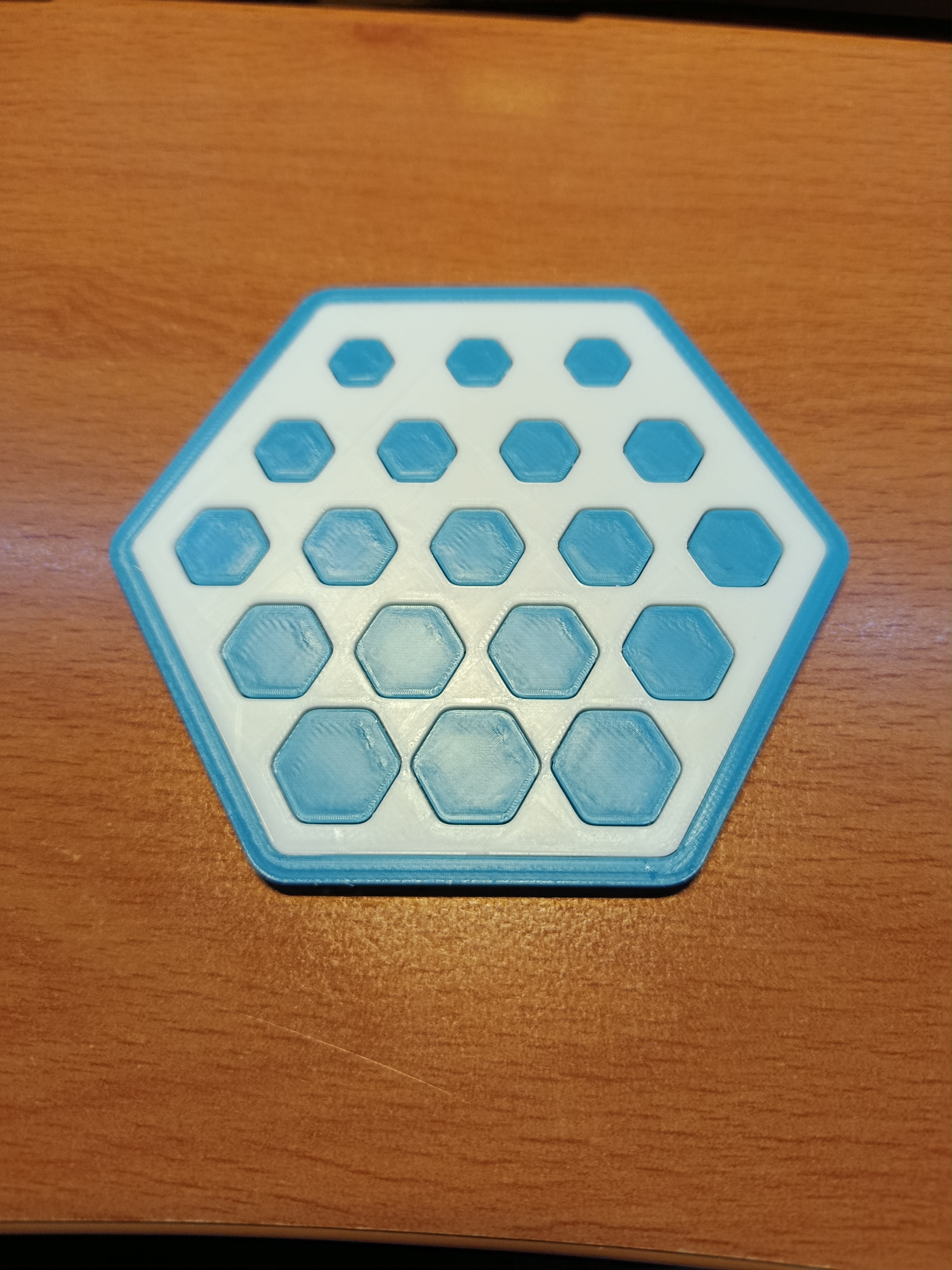 Hexagonal coaster with hexagonal pattern