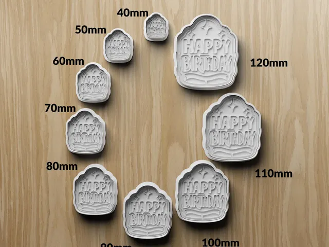 Happy Birthday Cookie Cutter STL, Multi Size 40mm-120mm, 3D Printable File