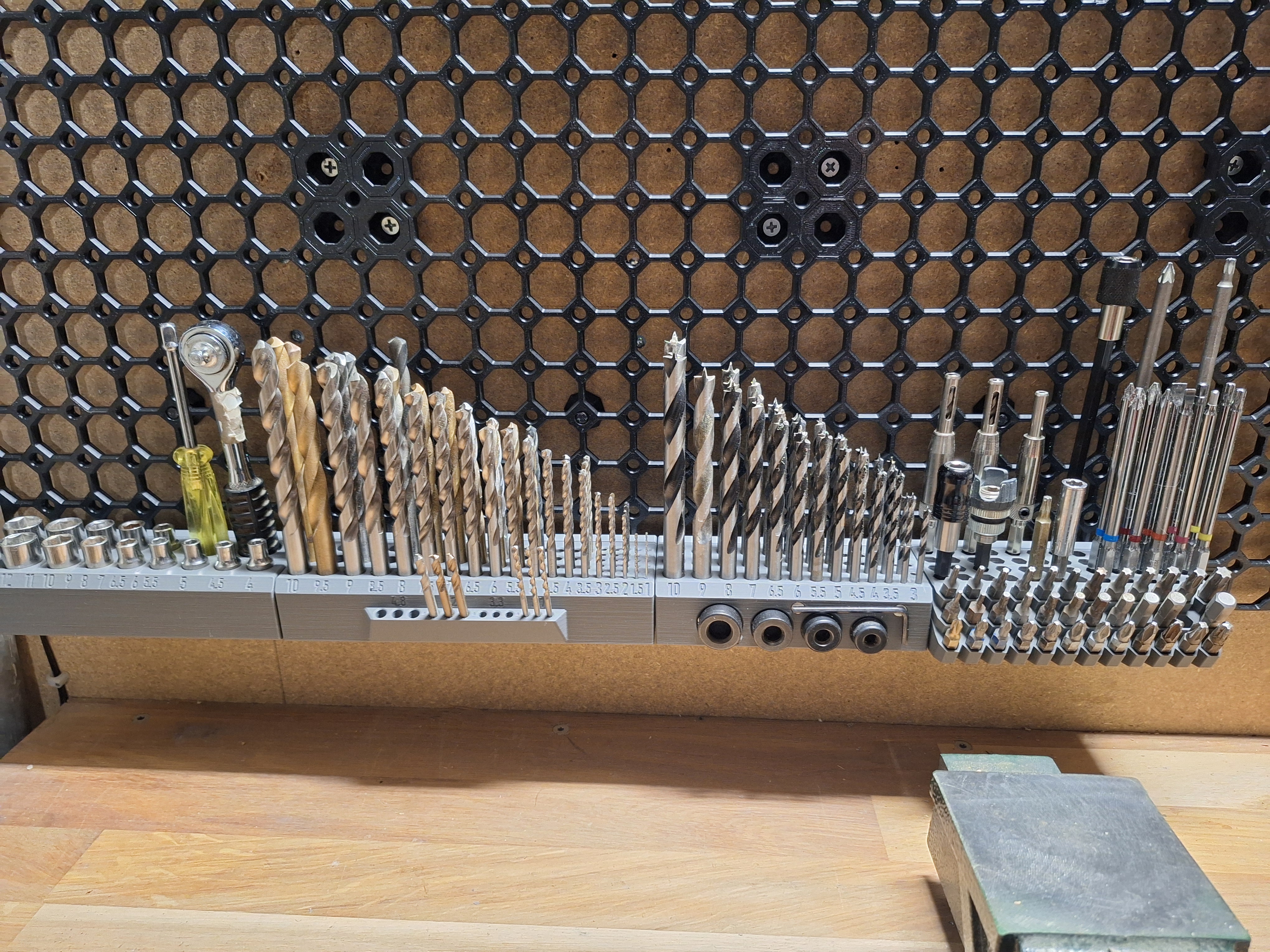 Multiboard detachable drill and hex bit holders
