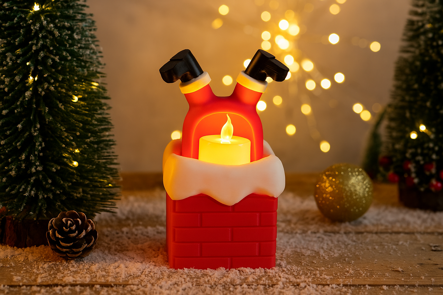 Santa Stuck in Chimney Candle Holder