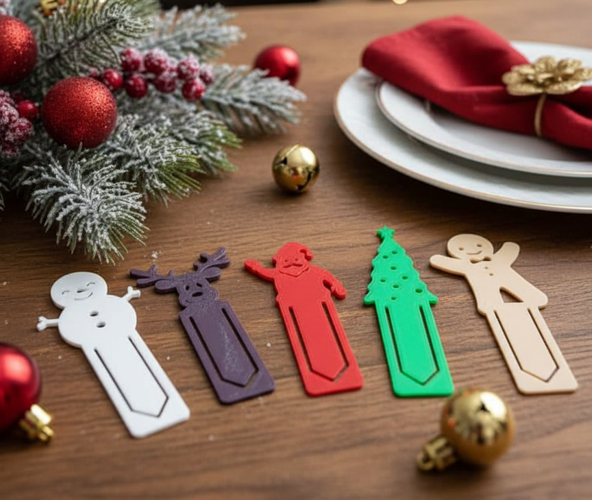 Christmas Bookmarks – Santa, Gingerbread man, Tree, Deer & Snowman