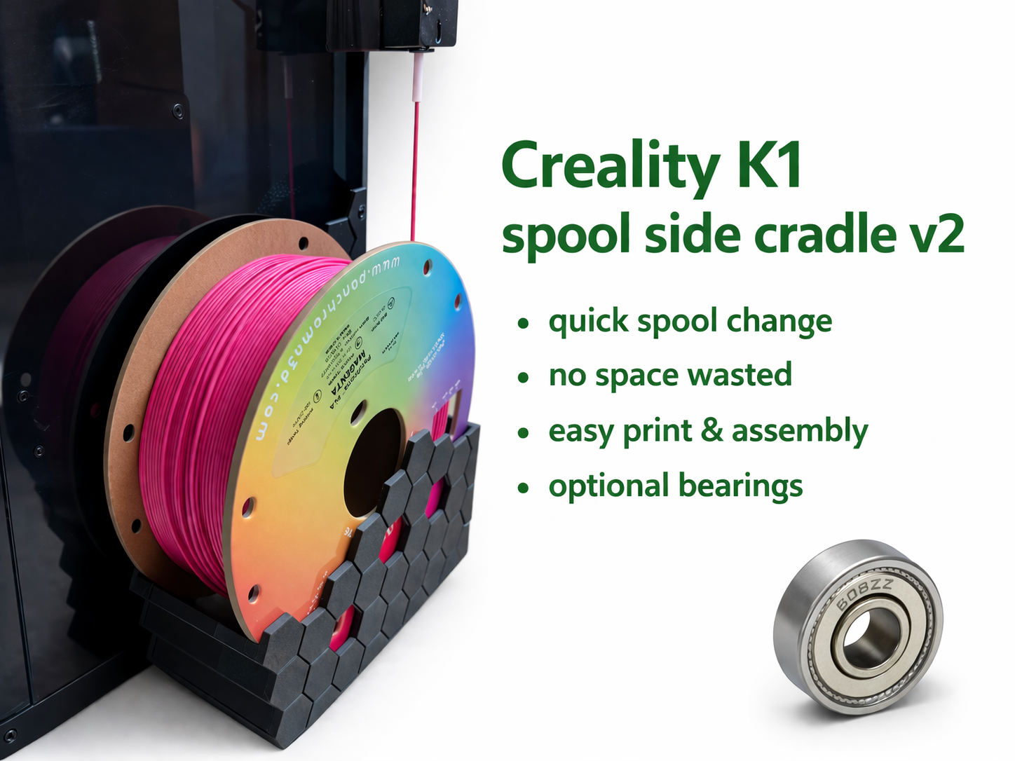 Creality K1 mod: filament spool side cradle
