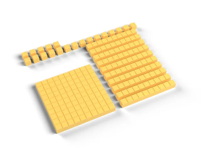 Base Ten Blocks - Place Value Maths Set: Ones, Tens and a Hundred, No Supports (OpenSCAD)