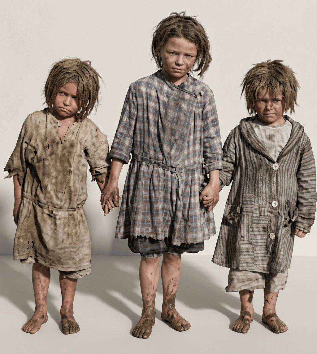 Victorian Art - People - 3 Poverty Stricken Children