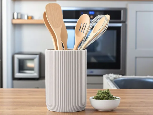Modern ribbed kitchen utensil holder