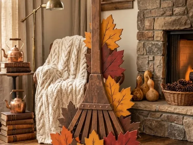 Autumn Leaf Rake Display & Décor