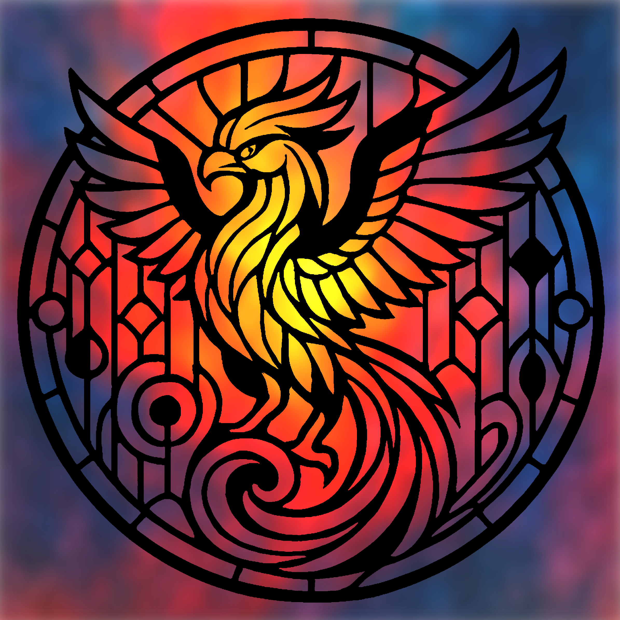 Phoenix 2D stained glass art