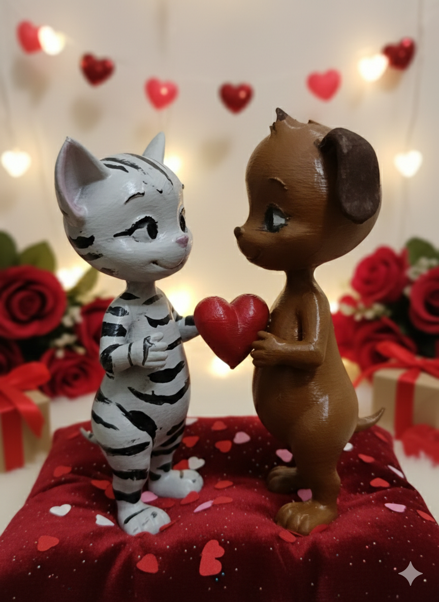 Valentine Cat and Dog – Cute 3D Printable Figurine