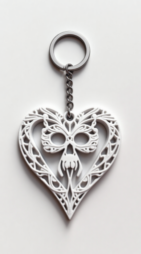 Halloween Gothic Skull Heart Keychain – Spooky 3D Printable Accessory