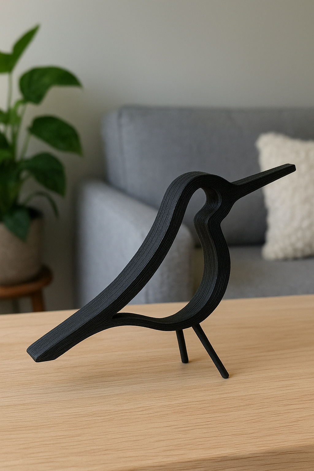 Minimalist Wooden Bird Sculpture