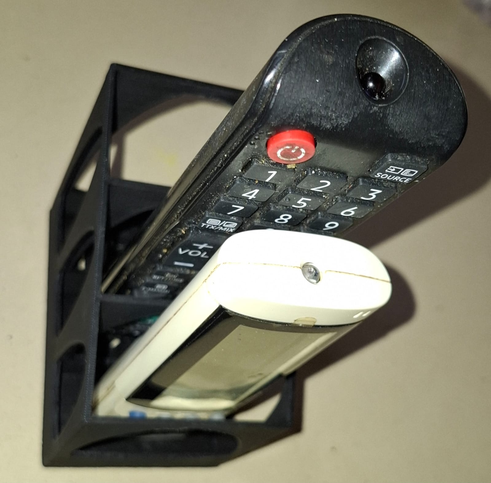 Desk stand for 3 remote - includes name tag holder