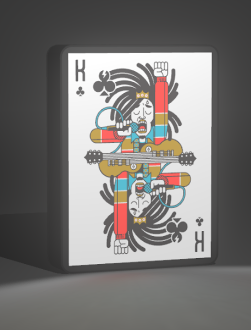 LightBox Rey de Tréboles – Carta de póker inspirada en Jimi Hendrix