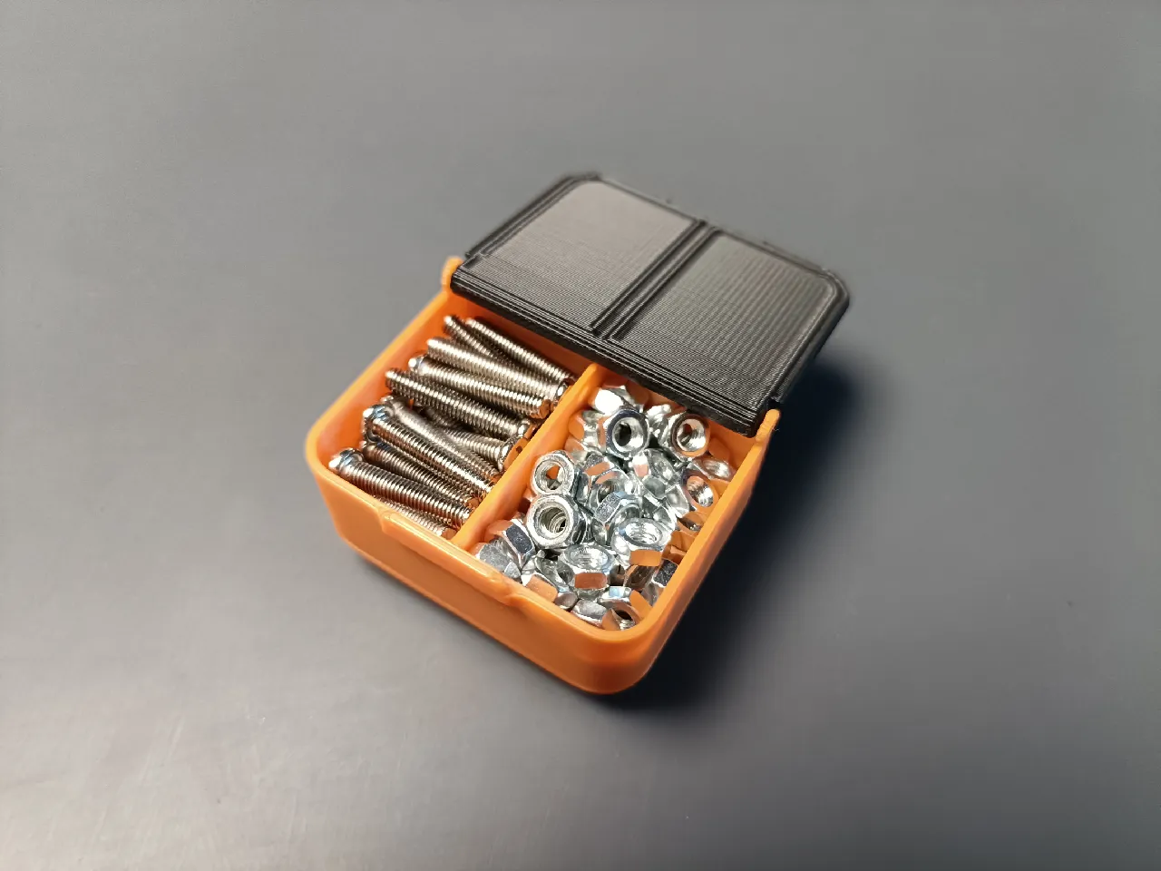Mini box with two compartments and hinged snapping lid by