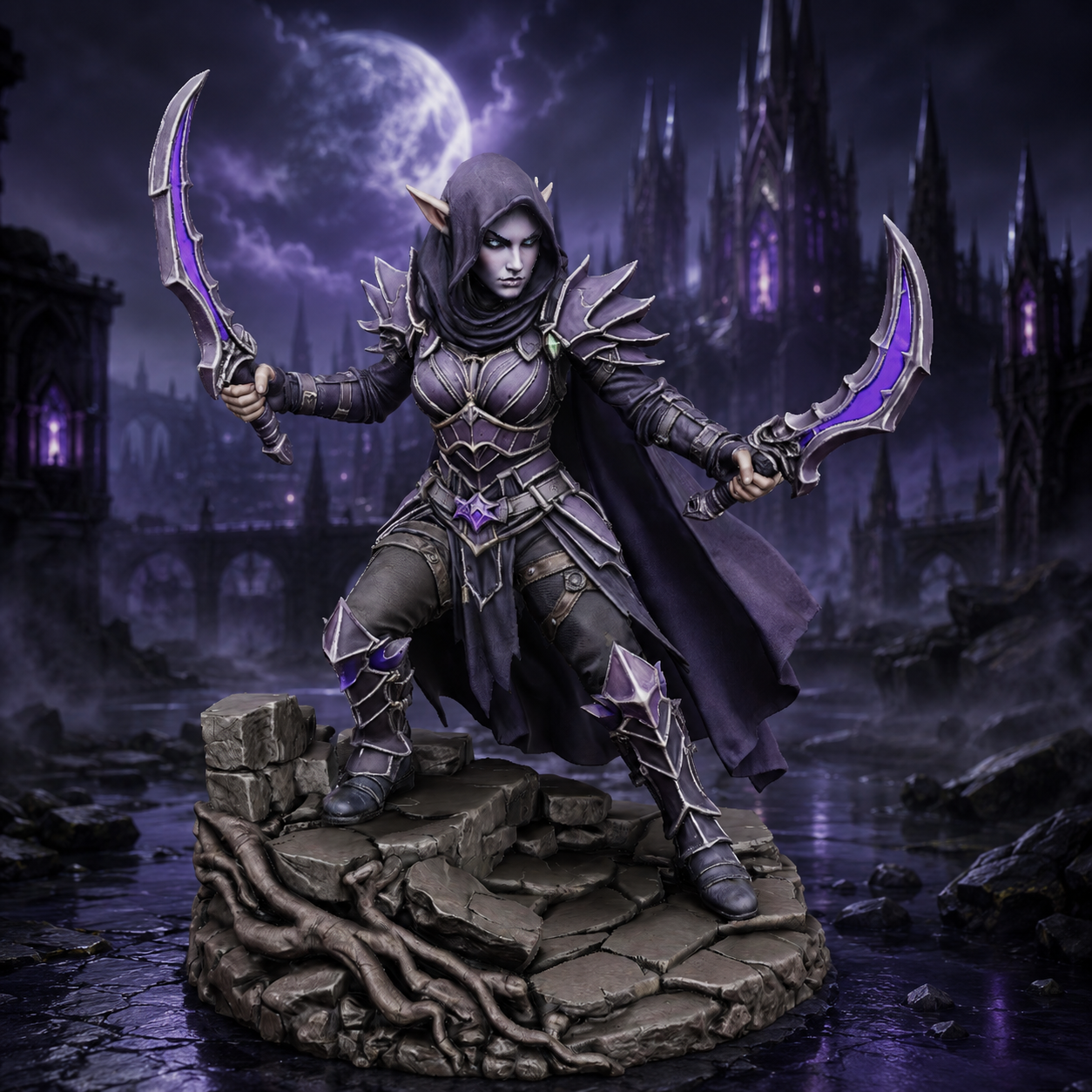 Vhorlath Realms - Dark Elf - Moonveil Crescent Executioner (Dark Fantasy 3D Printable Miniature STL)