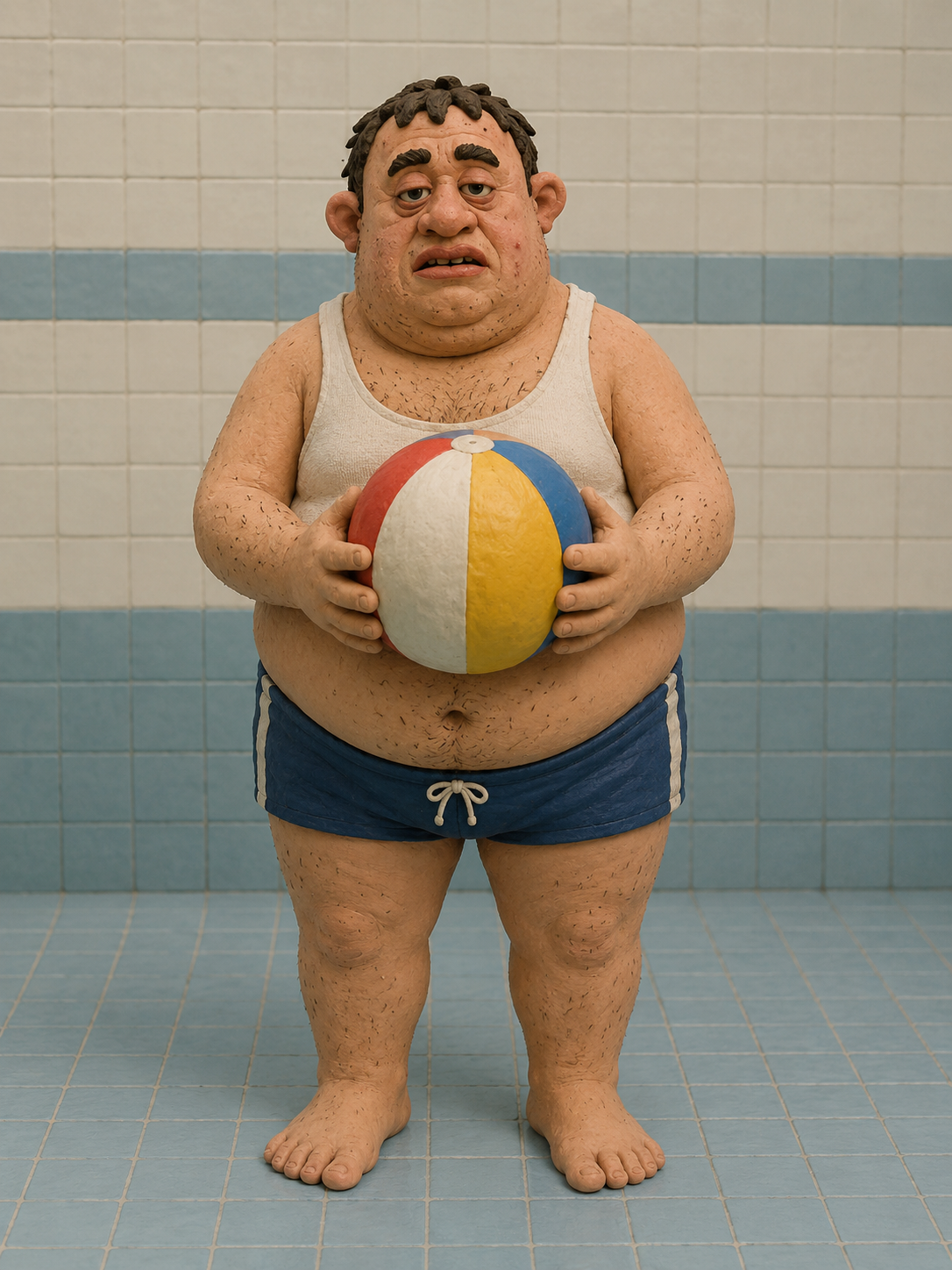 Mann im Badebereich mit Strandball - Man in bathing area with beach ball