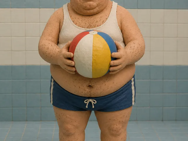 Mann im Badebereich mit Strandball - Man in bathing area with beach ball