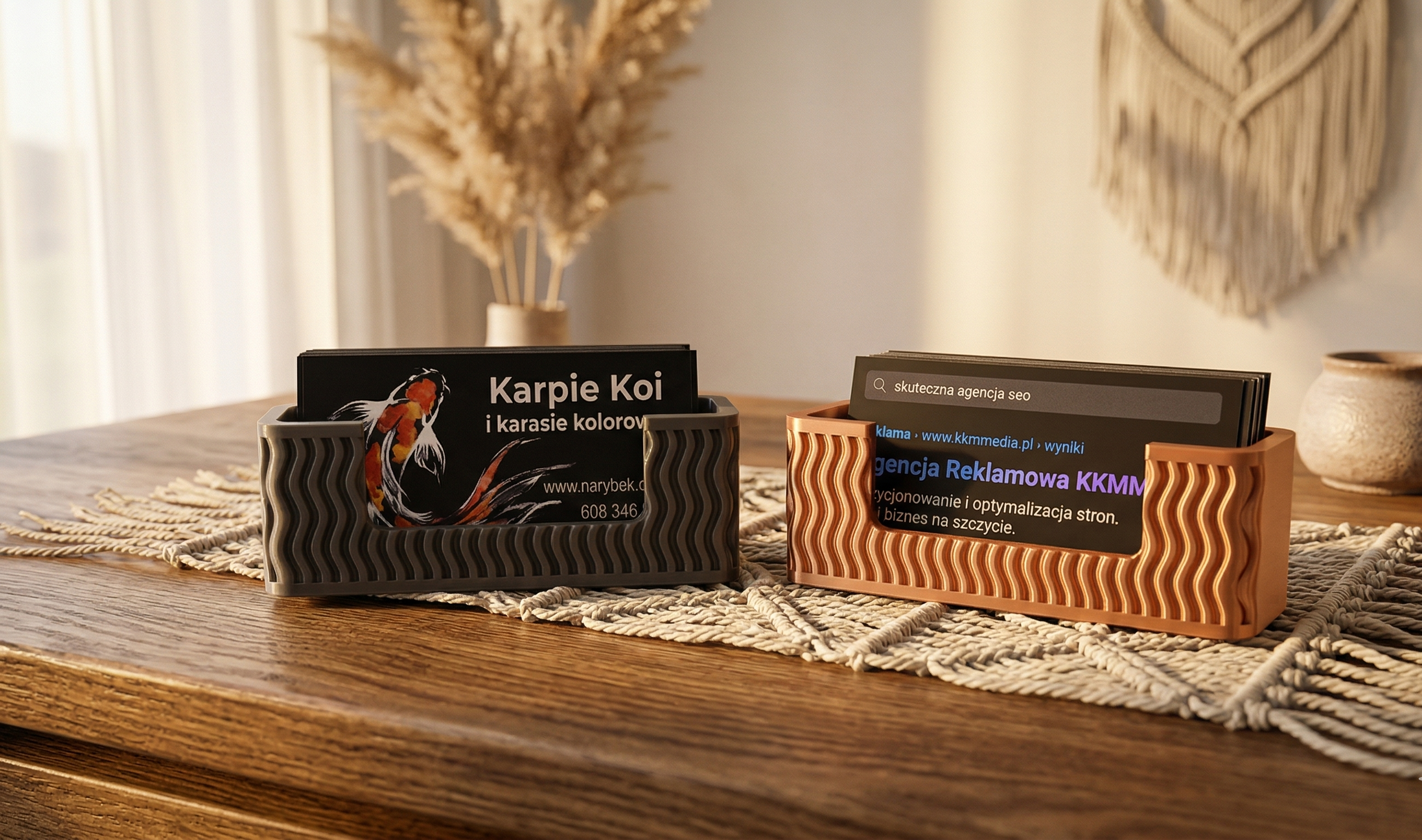 Slate & Terracotta Wave Business Card Holder