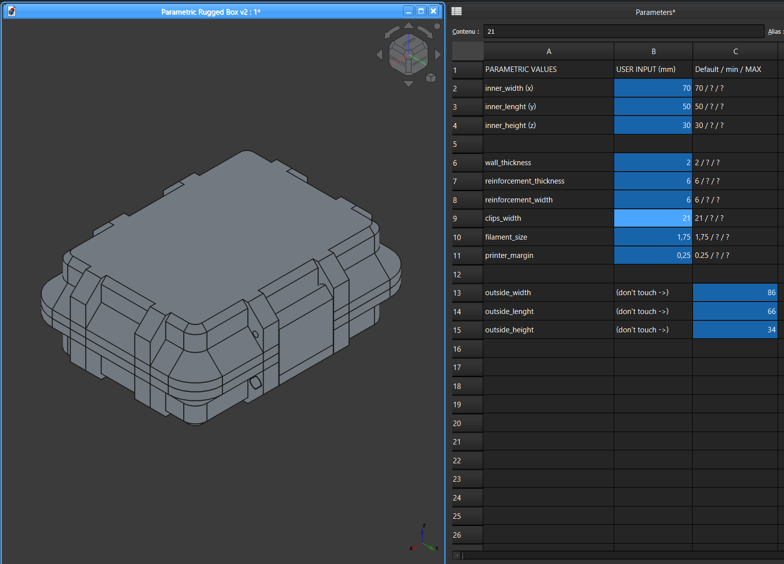 Parametric Rugged Box V2 (for FreeCAD) 3D model thumbnail