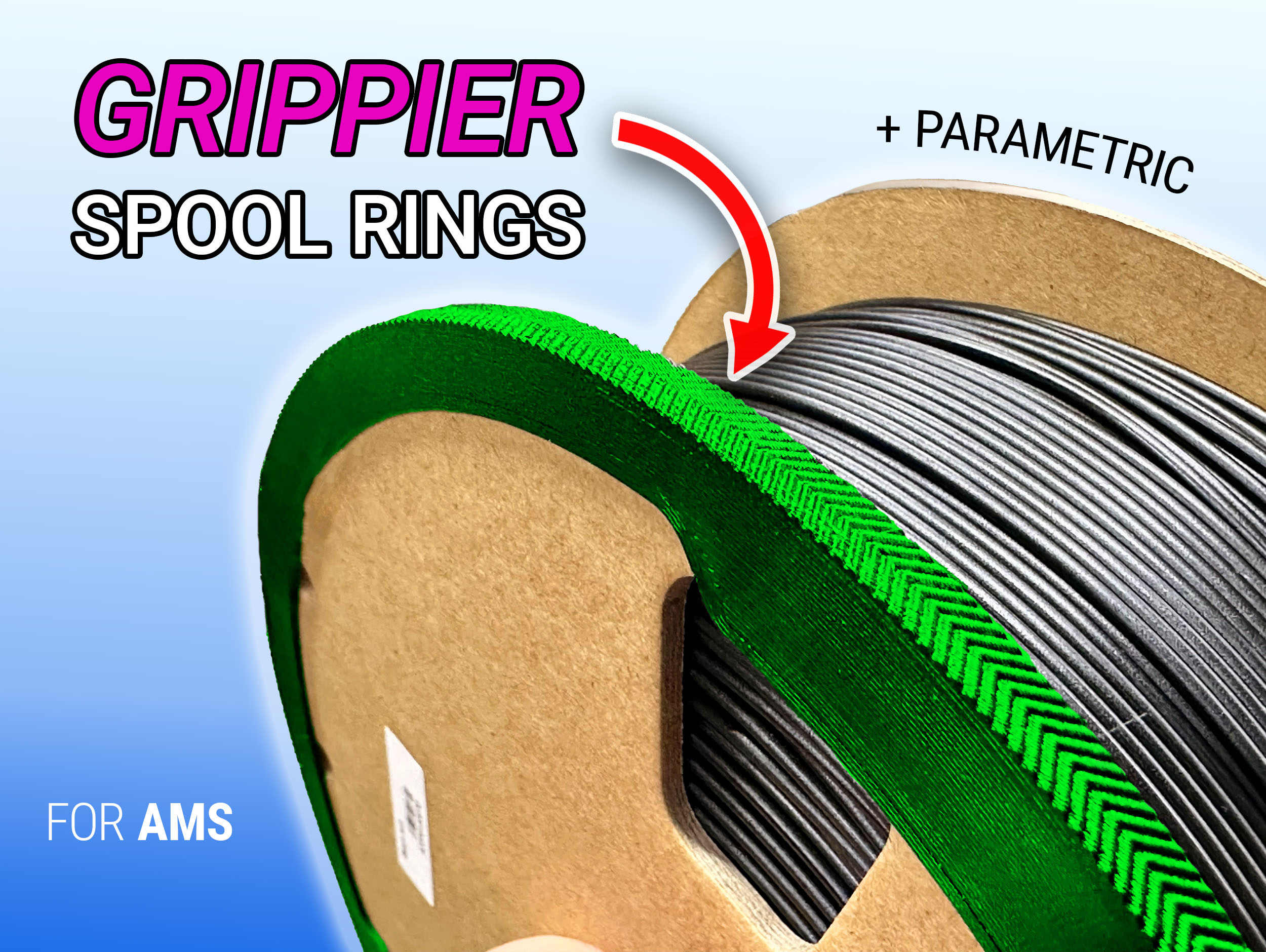 Bambu AMS Cardboard Spool Rings - Parametric with Improved grip options