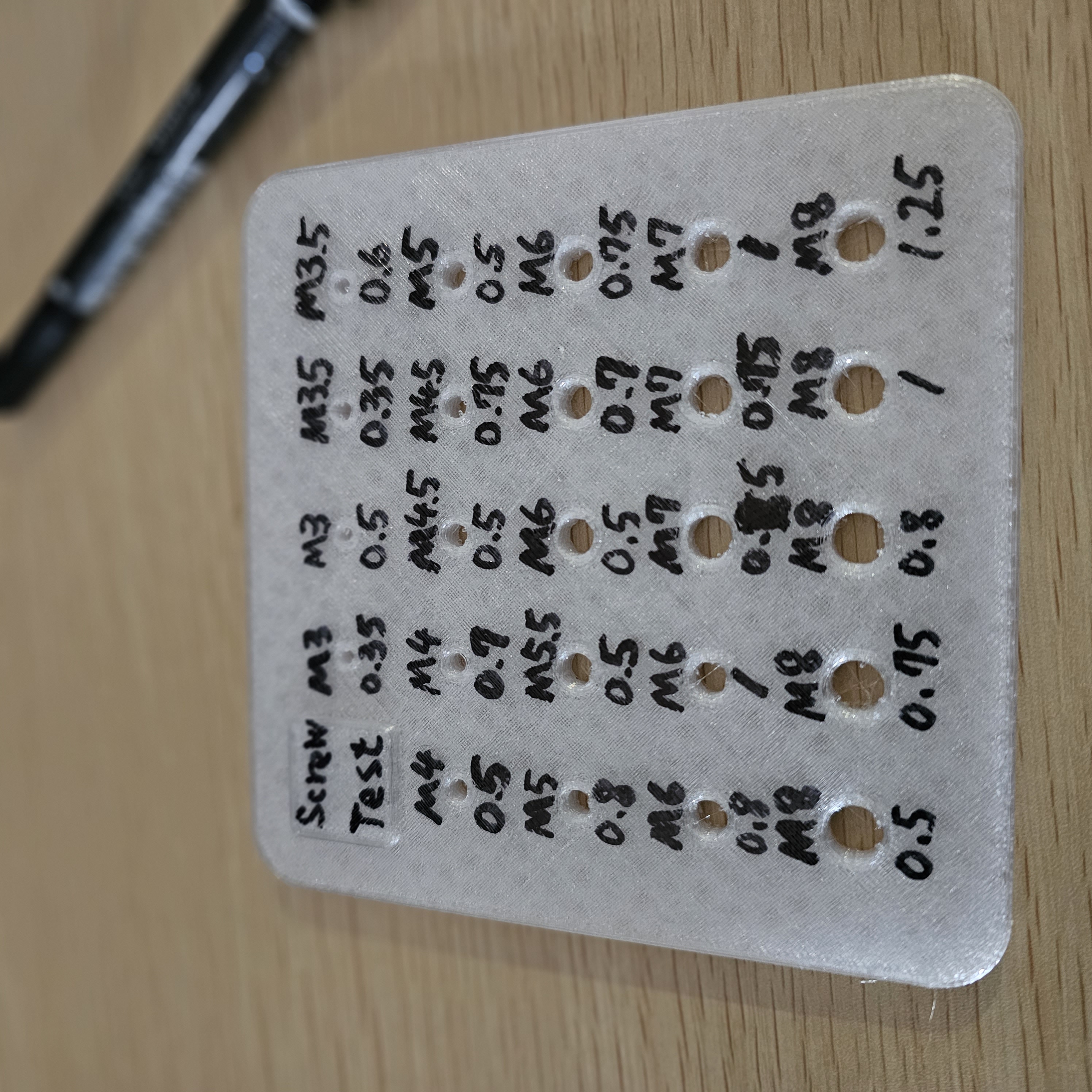 Screw Hole Size Test