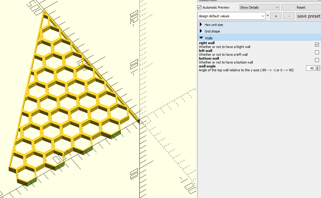 Parametrized HoneyComb Wall with Angled Upper Wall