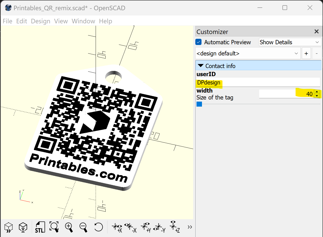 Printables QR key fob, OpenSCAD customizable by DP design Download