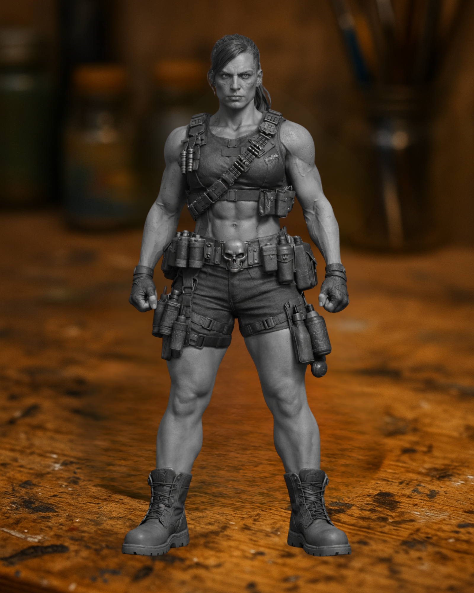 Tactical Female Soldier Statue – Muscular Special Forces Warrior