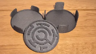 Circular Labyrinth Coaster Set with Holder – Concentric Puzzle Design
