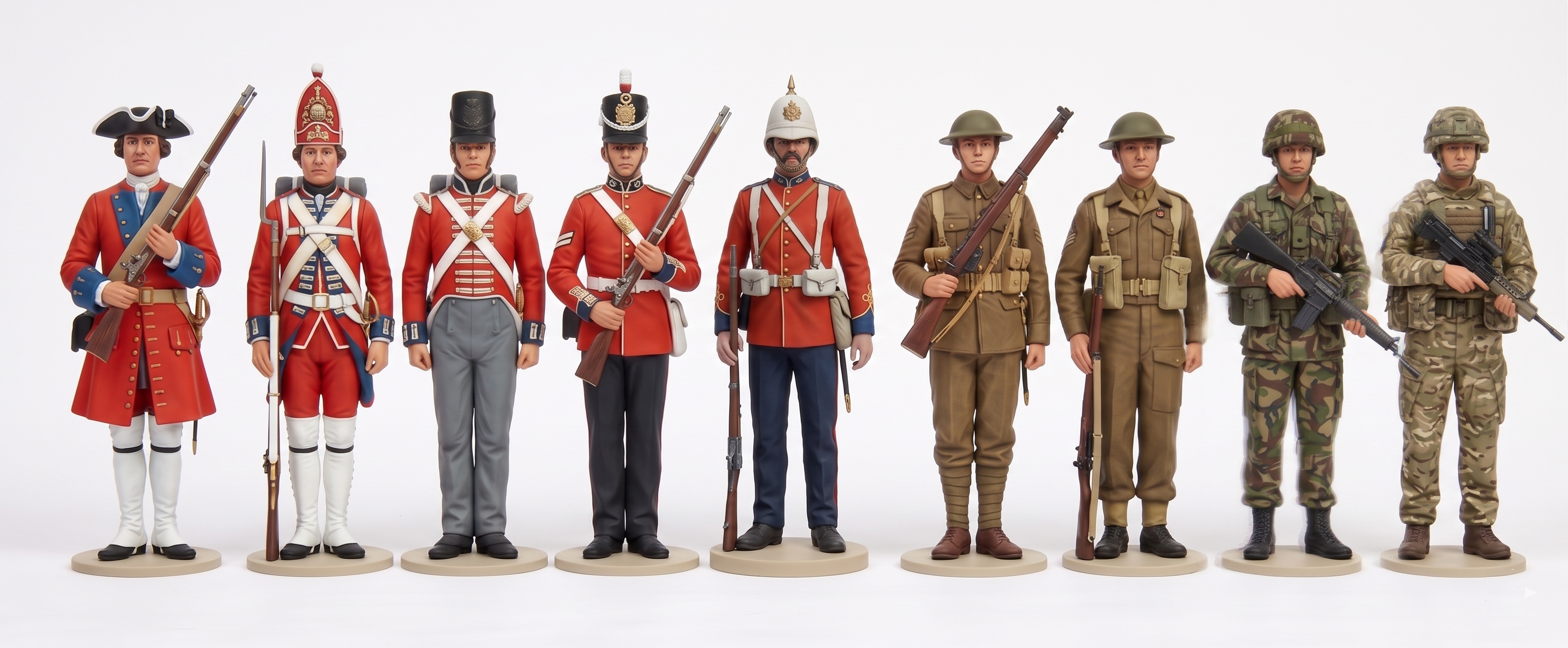 British Infantry Army Soldiers through time.