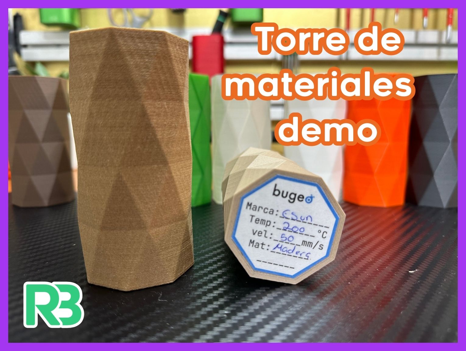 Torre demo para materiales, con etiquetas de información