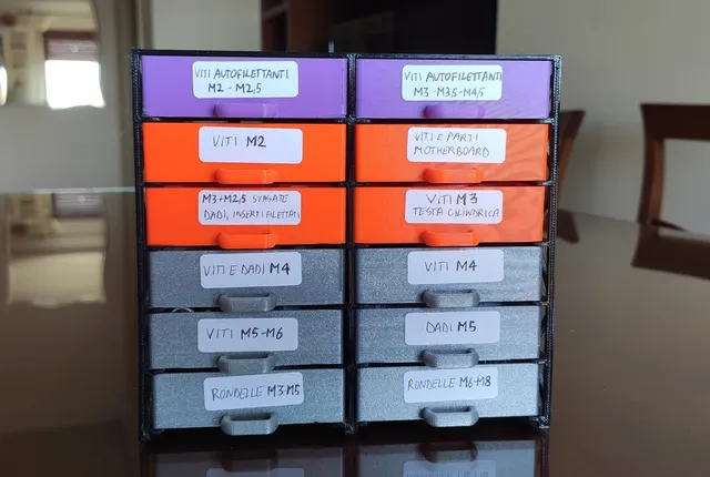 Box/shelf with drawers for nuts and bolts