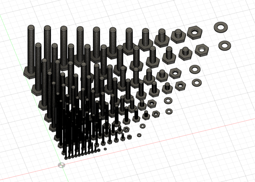 Set of screws, nuts, and washers