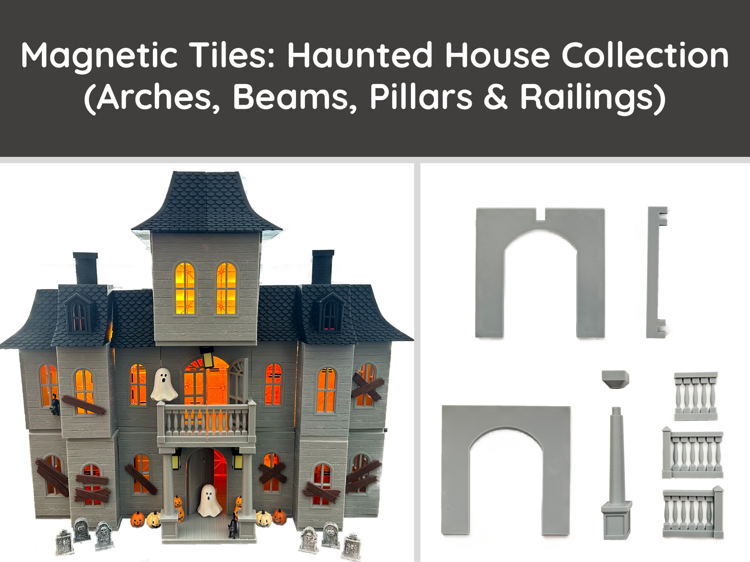 Magnetic Tiles Haunted House: Railings, Pillars, Arches & Beams