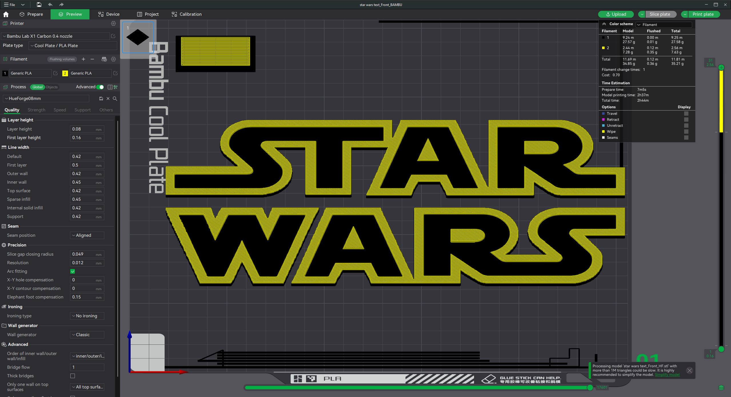 HueForge Star Wars text multicolor