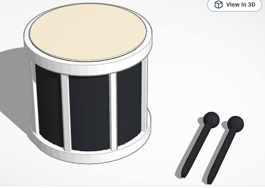 Mini Drum and Drumsticks 3D model