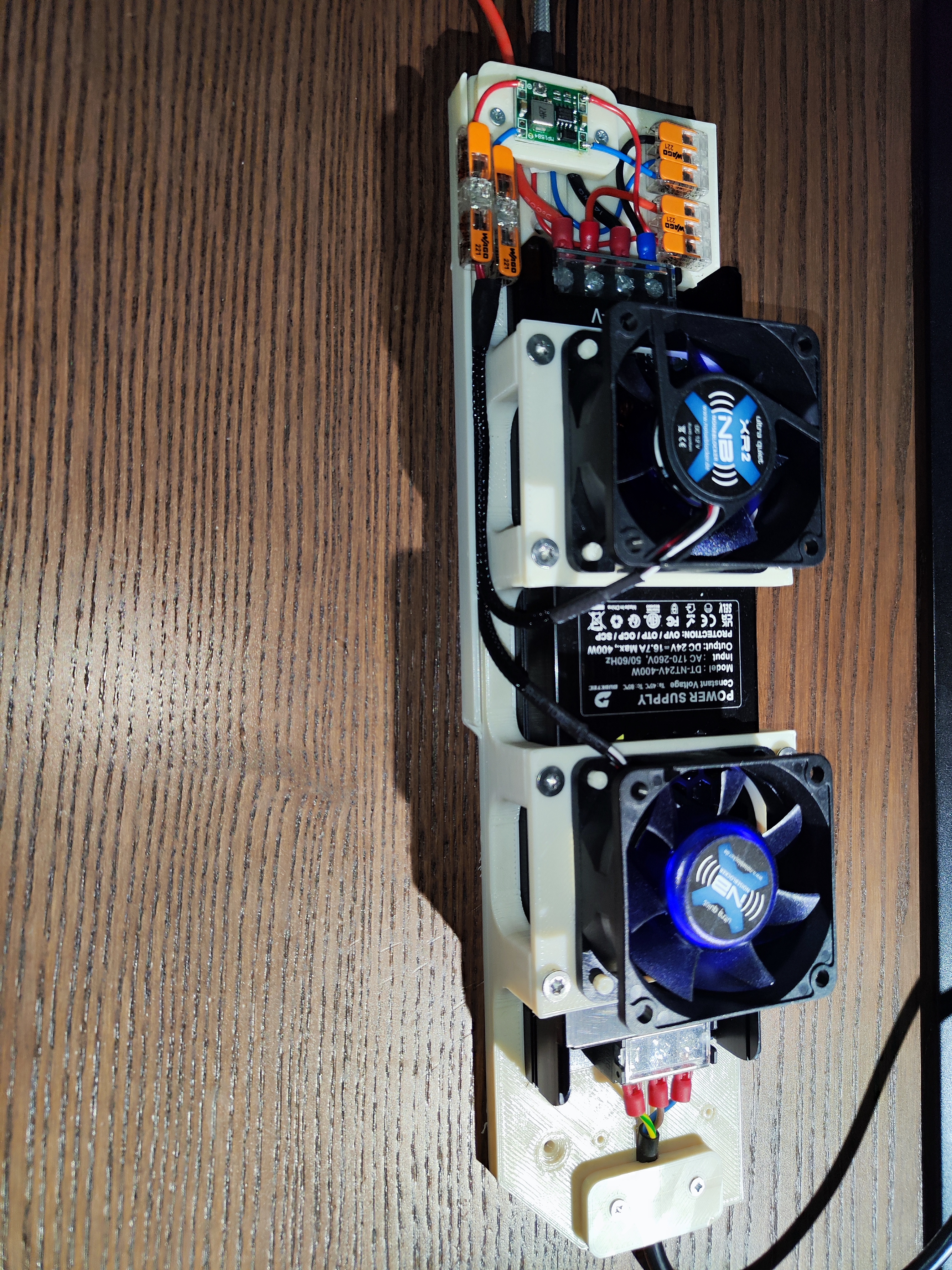 Mount with Fan & Cable Relief for DUSKTEC 400W 24V Power Supply