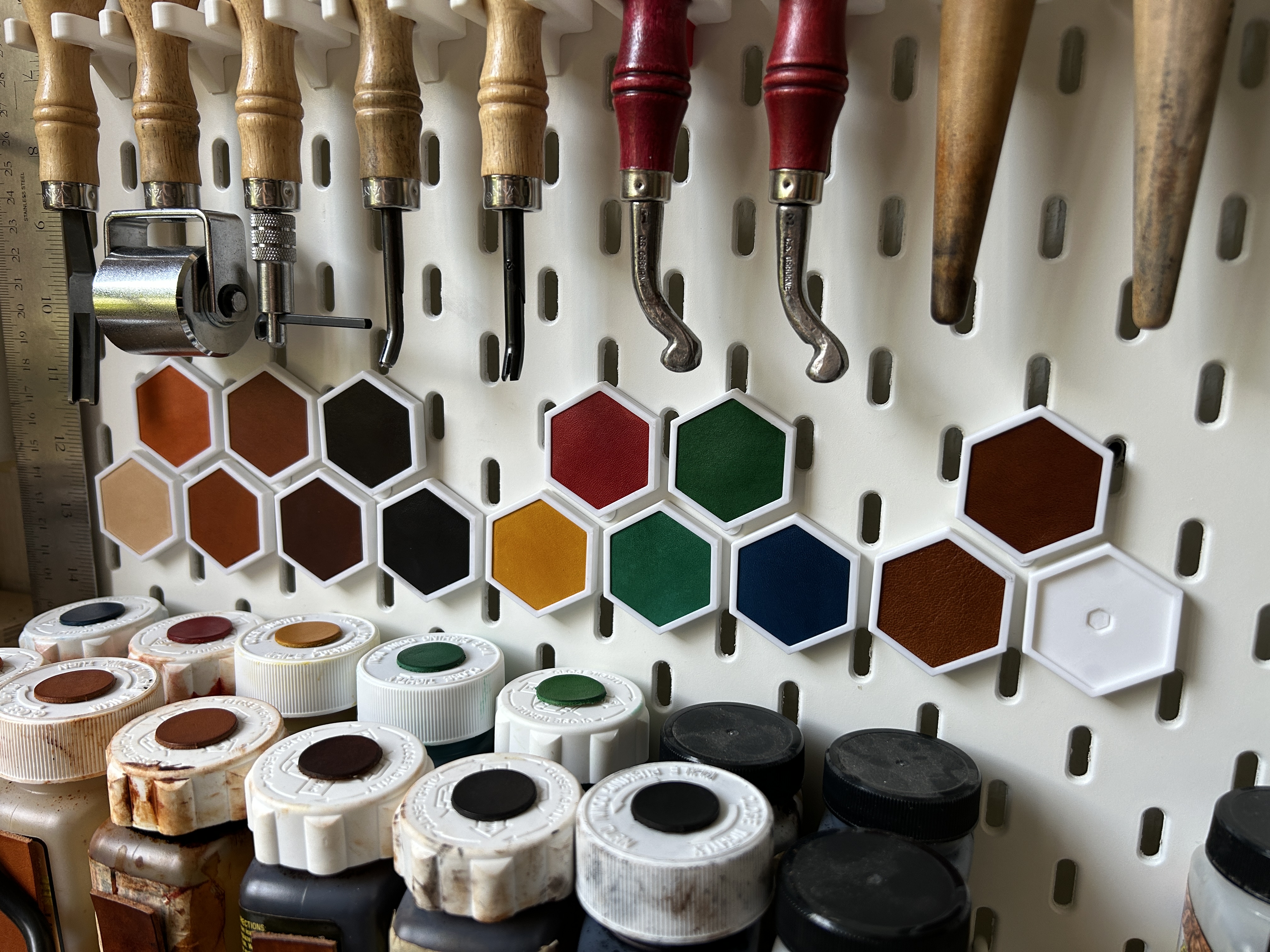 Leather colour swatch frames for IKEA Skadis