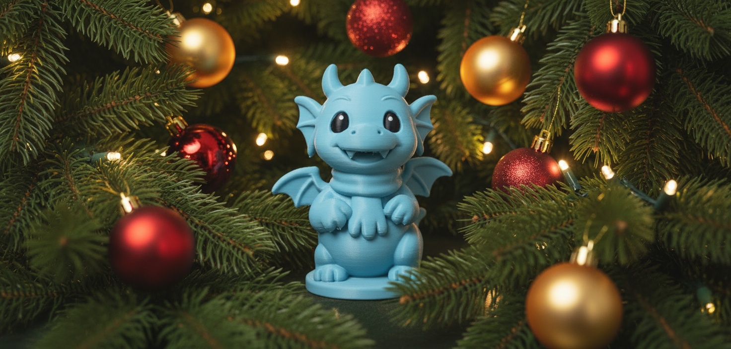 Dragon in Scarf and Horns Christmas Figurine