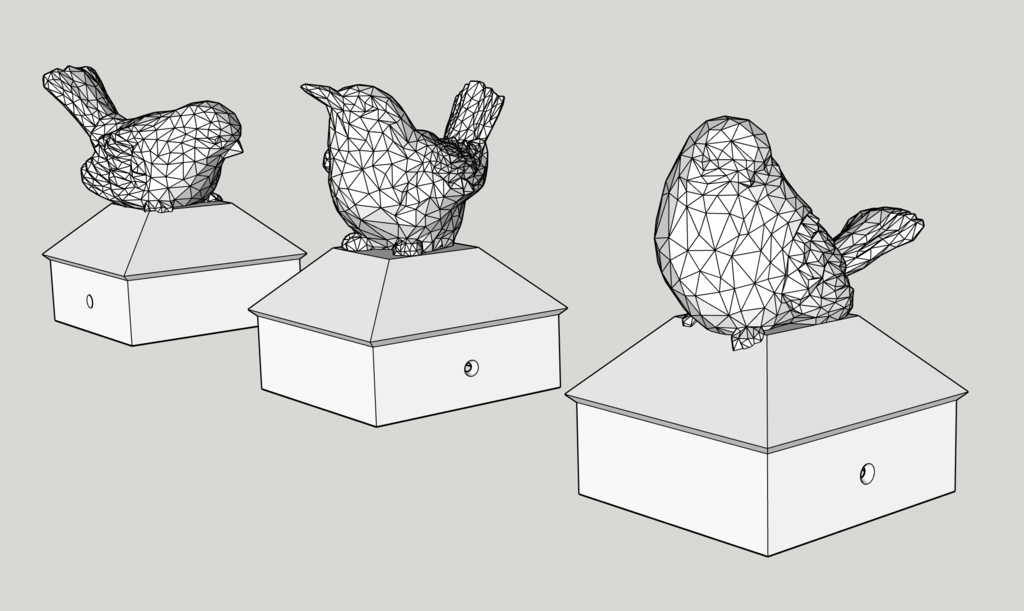 Fence Post Caps with Low Poly Birds