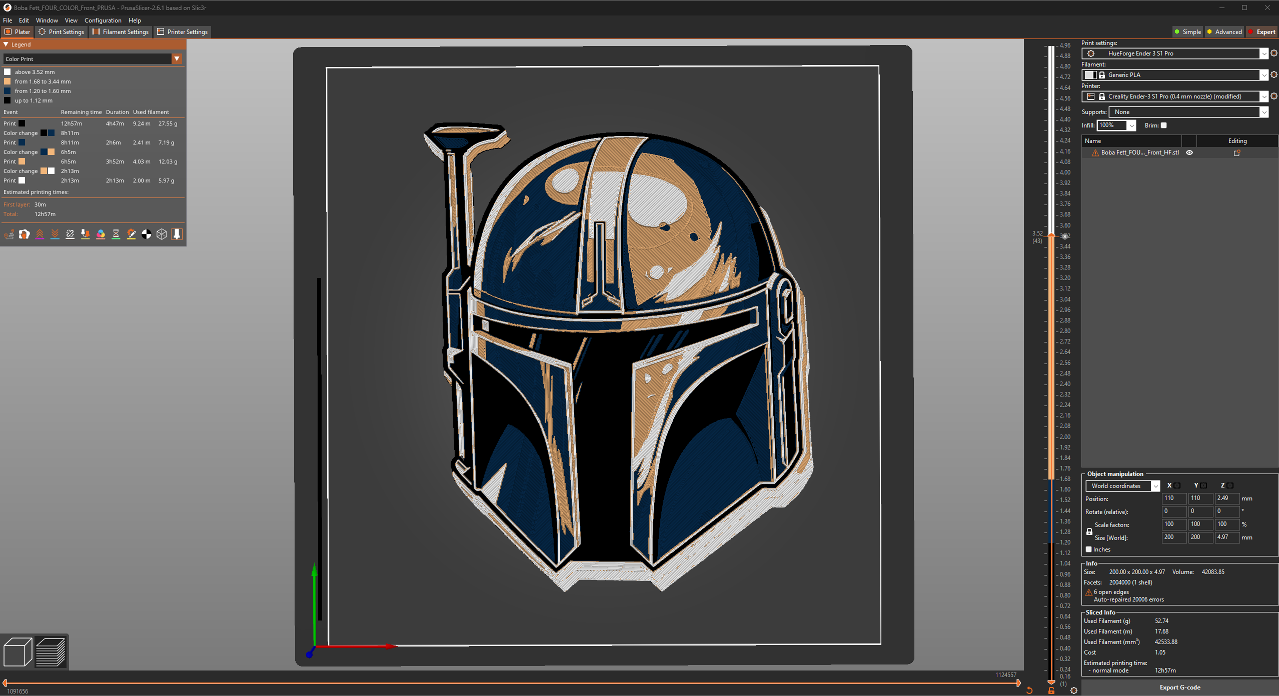 FOUR COLOR - HueForge Boba Fett helmet multicolor