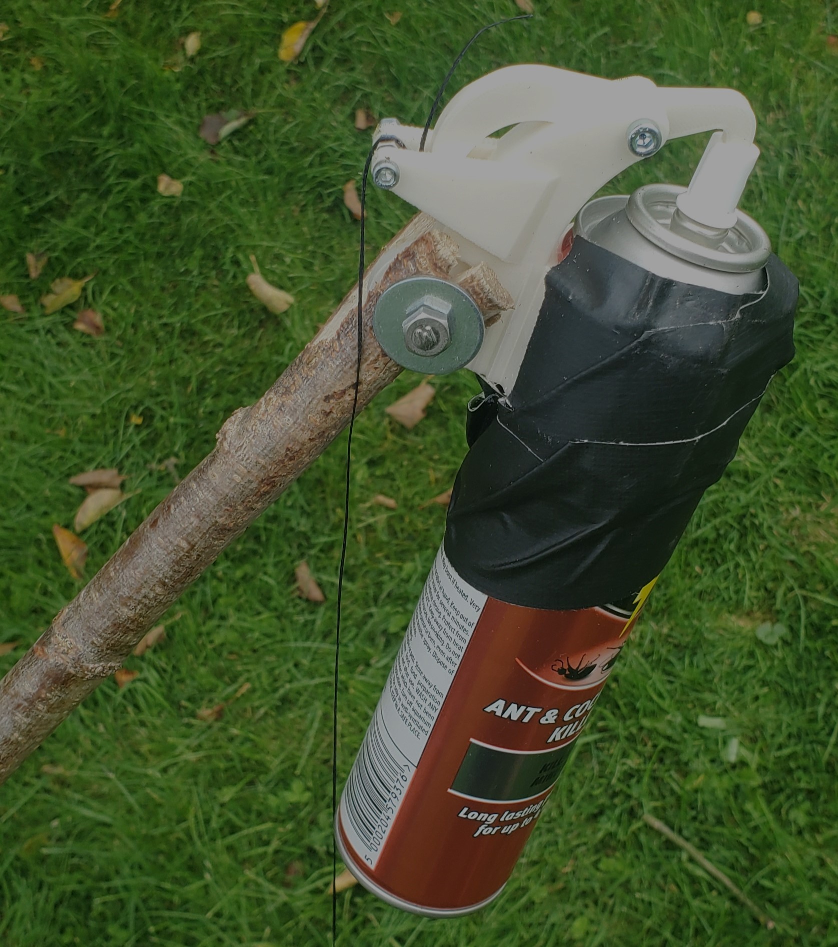 Bug or fly spray range extender / pole attachment string pull V2 by