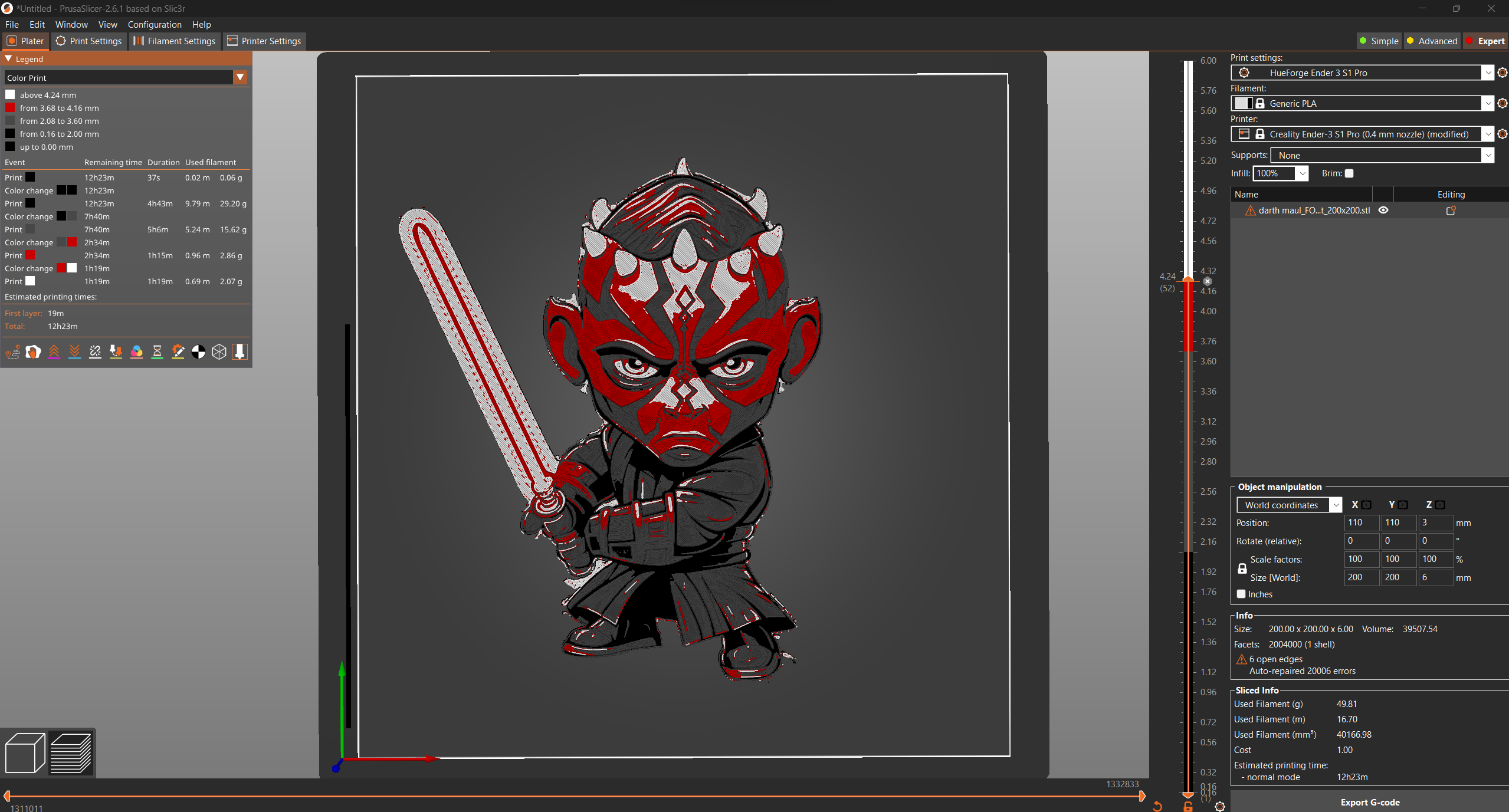 FOUR COLOR - HueForge Darth Maul multicolor