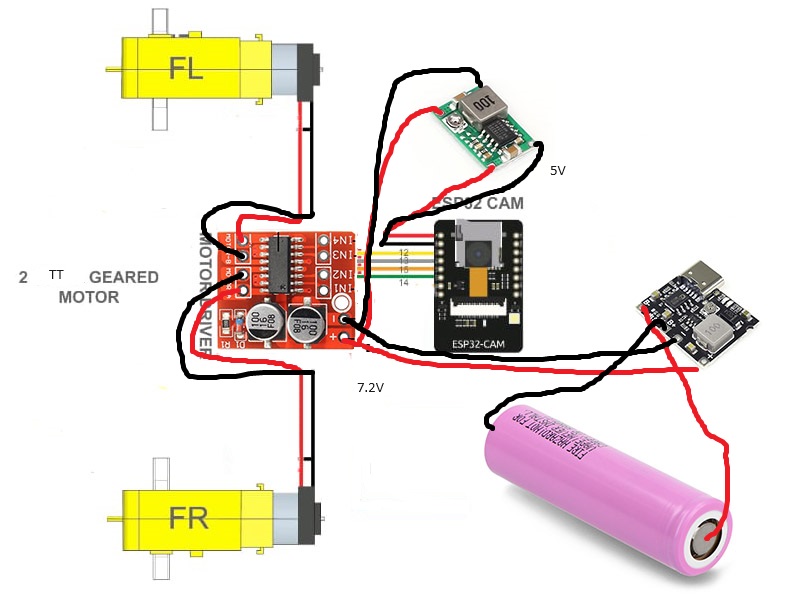 TRACK TANK VEHICLE WITH ESP32 CAM by Made Wisely Circuit Diagram