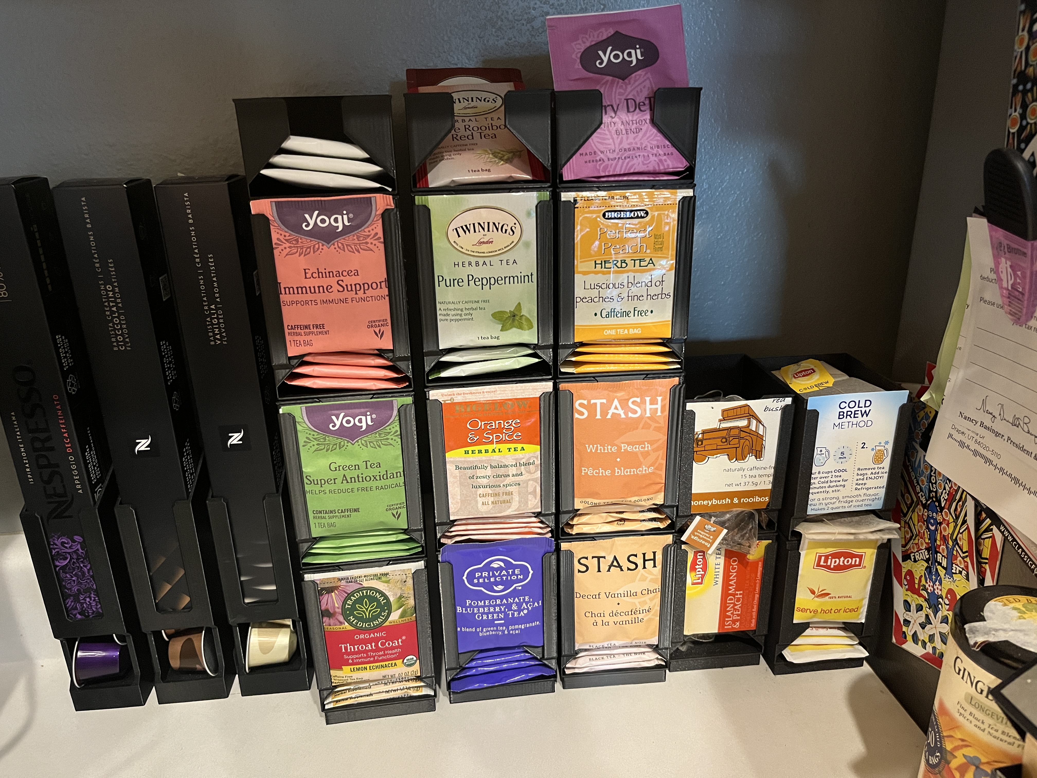 Stackable Tea Dispenser for fancy US tea bags