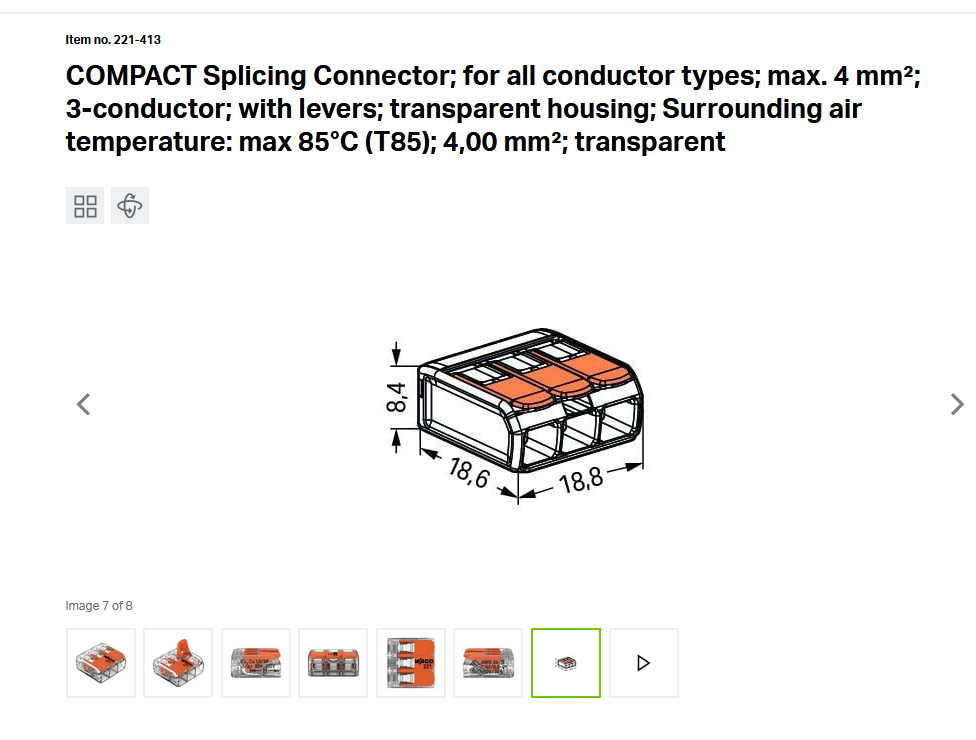 WAGO 221-413 Splicing Connector, max. 4 mm², 3-conductor