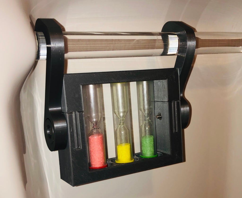 Shower time saver with hourglass
