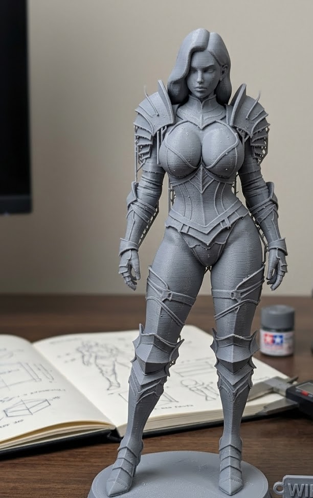 sexy woman with big breasts in sexy armor